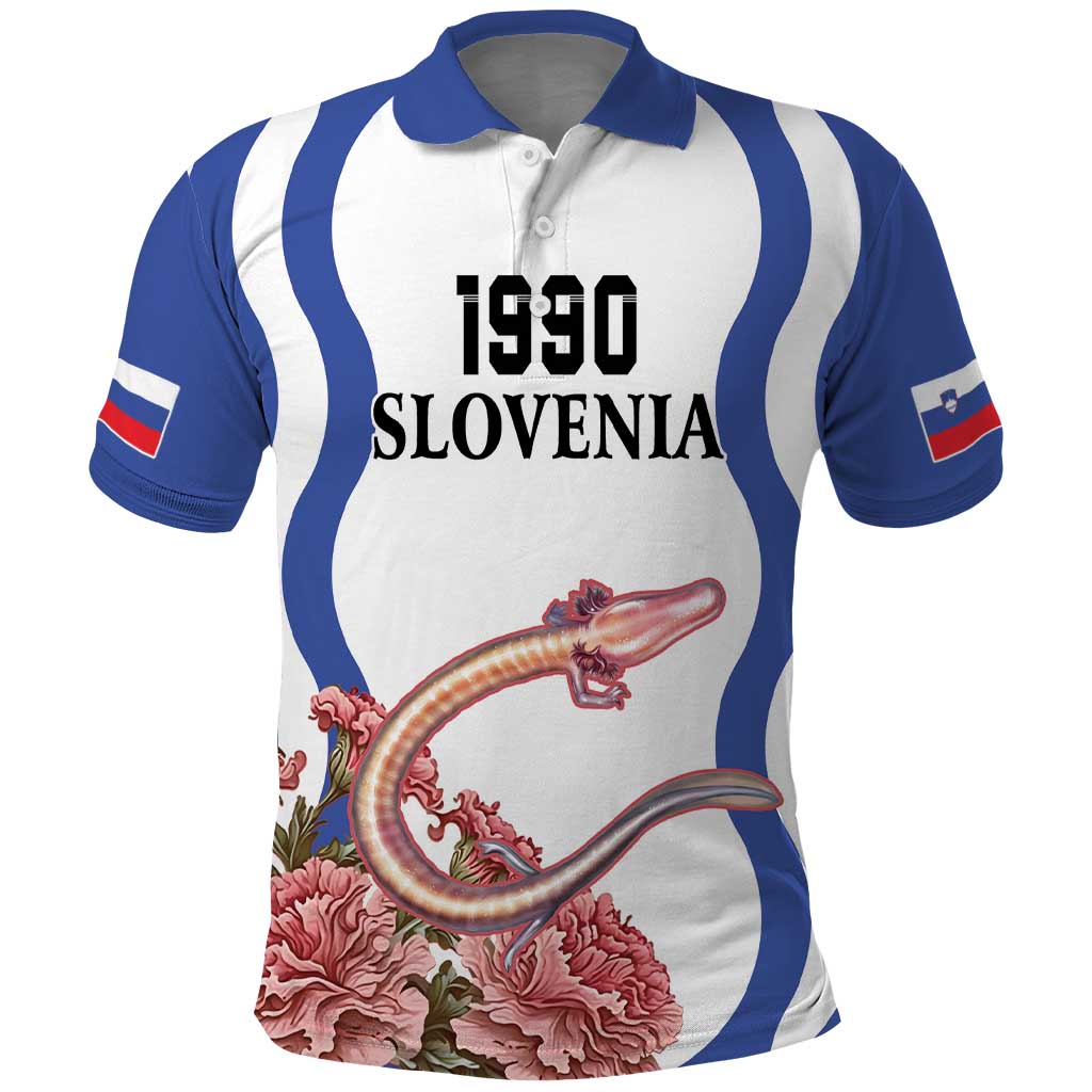 Custom Slovenia Independence Day Polo Shirt The Olm With Carnation Flowers - Wonder Print Shop