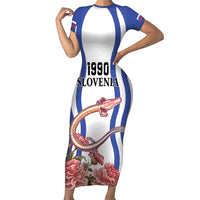 Custom Slovenia Independence Day Short Sleeve Bodycon Dress The Olm With Carnation Flowers - Wonder Print Shop