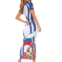 Custom Slovenia Independence Day Short Sleeve Bodycon Dress The Olm With Carnation Flowers - Wonder Print Shop