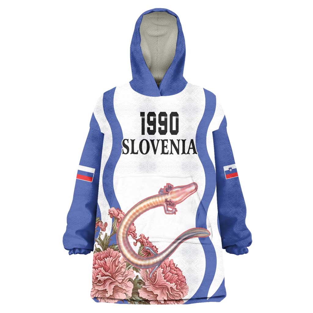 Custom Slovenia Independence Day Wearable Blanket Hoodie The Olm With Carnation Flowers - Wonder Print Shop