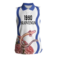 Custom Slovenia Independence Day Women Sleeveless Polo Shirt The Olm With Carnation Flowers - Wonder Print Shop