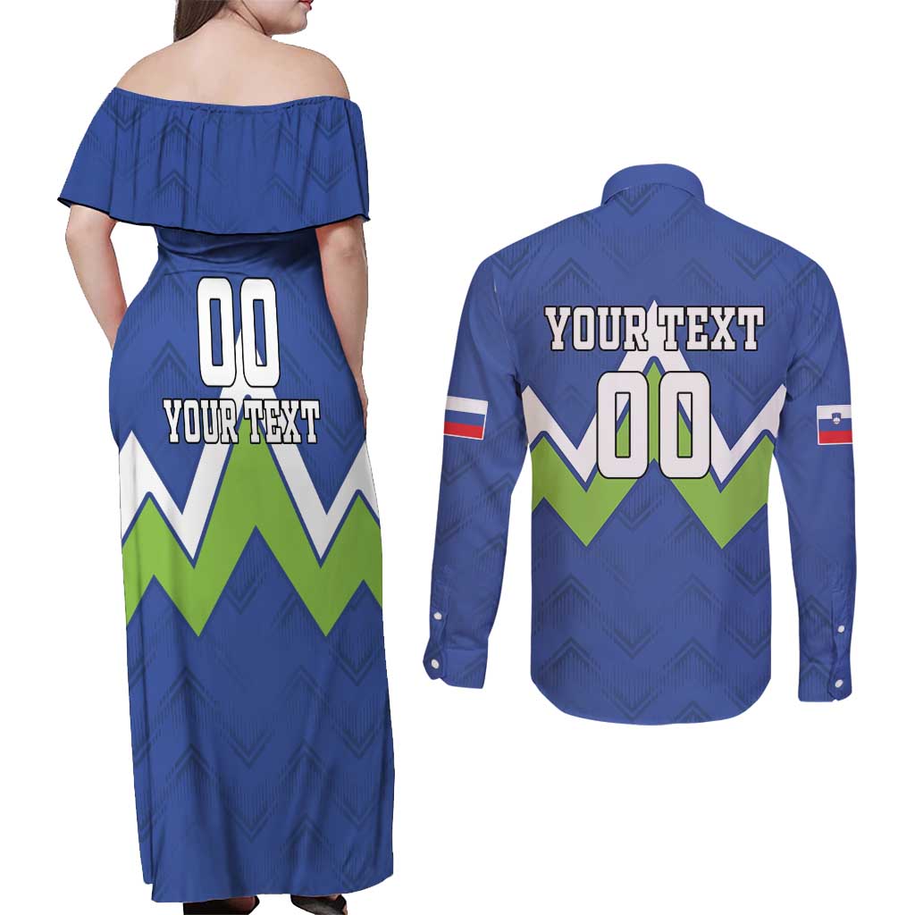 Custom Slovenia Football Couples Matching Off Shoulder Maxi Dress and Long Sleeve Button Shirt Lipizzaner Horse Sport Style - Wonder Print Shop