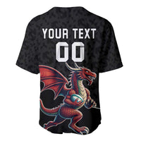 Custom Wales Rugby Baseball Jersey Welsh Dragon Mascot Black Version