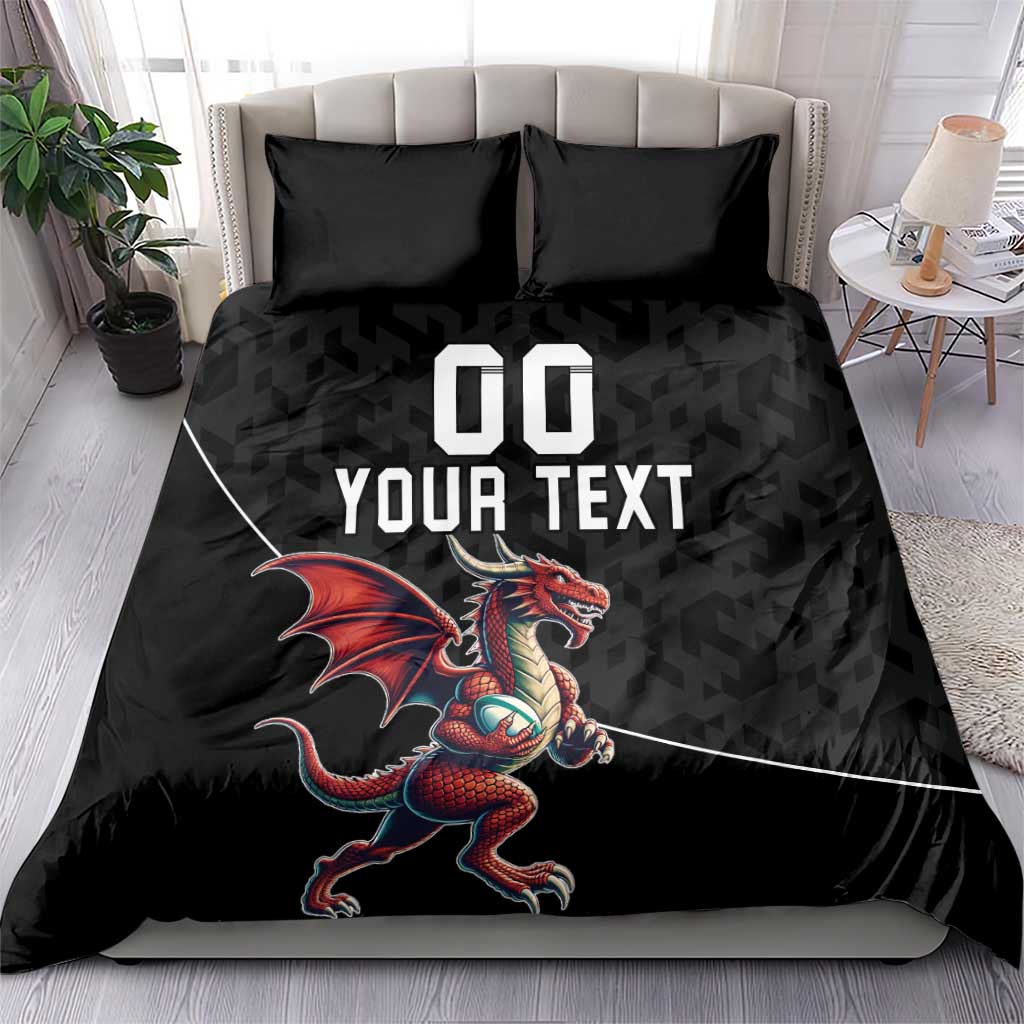 Custom Wales Rugby Bedding Set Welsh Dragon Mascot Black Version