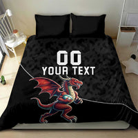 Custom Wales Rugby Bedding Set Welsh Dragon Mascot Black Version