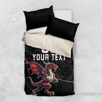 Custom Wales Rugby Bedding Set Welsh Dragon Mascot Black Version