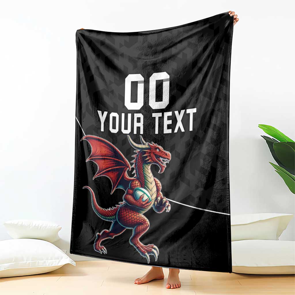 Custom Wales Rugby Blanket Welsh Dragon Mascot Black Version