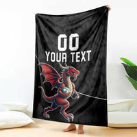 Custom Wales Rugby Blanket Welsh Dragon Mascot Black Version