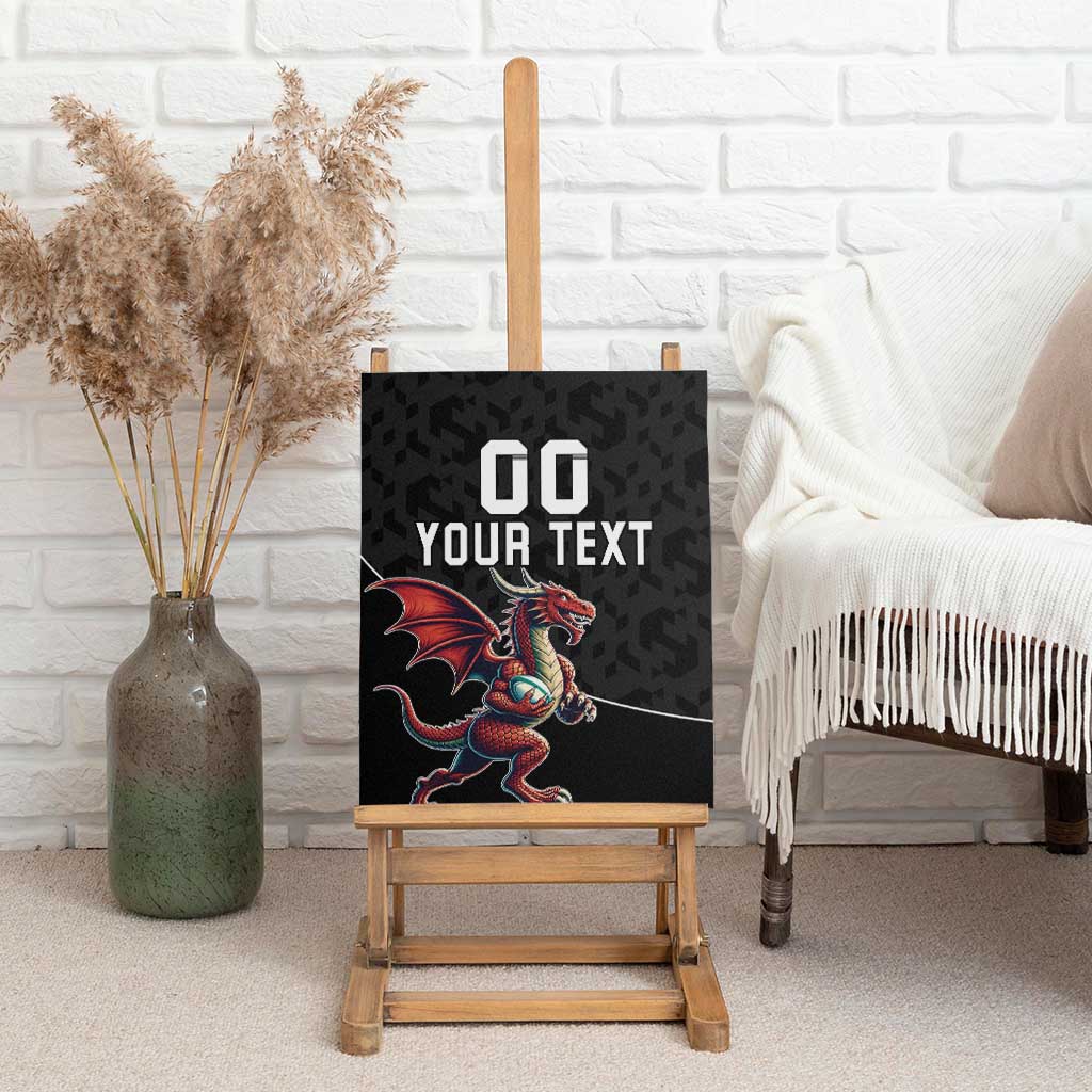 Custom Wales Rugby Canvas Wall Art Welsh Dragon Mascot Black Version