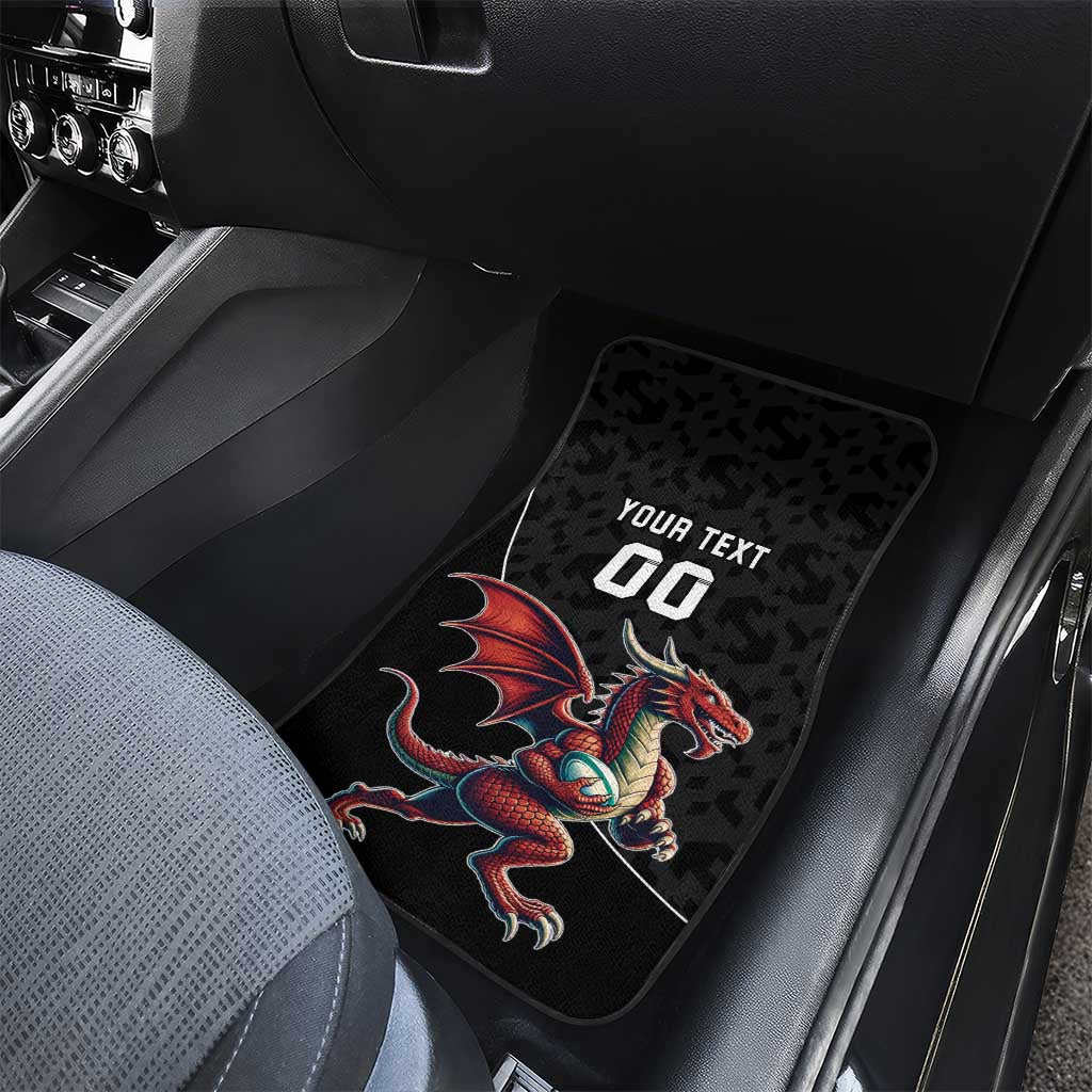 Custom Wales Rugby Car Mats Welsh Dragon Mascot Black Version