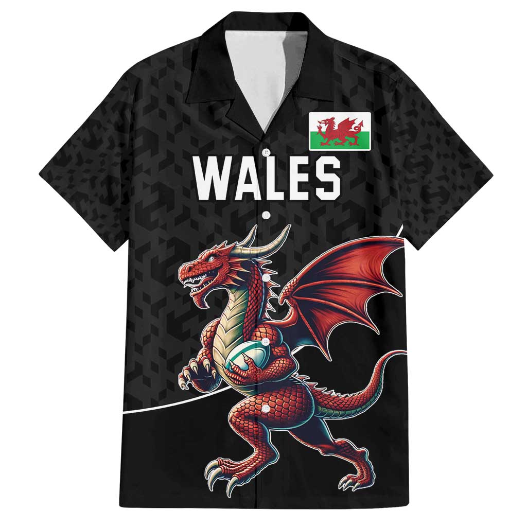 Custom Wales Rugby Family Matching Long Sleeve Bodycon Dress and Hawaiian Shirt Welsh Dragon Mascot Black Version - Wonder Print Shop