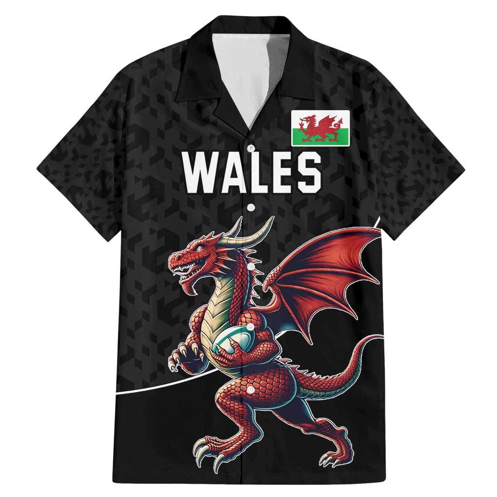 Custom Wales Rugby Family Matching Mermaid Dress and Hawaiian Shirt Welsh Dragon Mascot Black Version - Wonder Print Shop