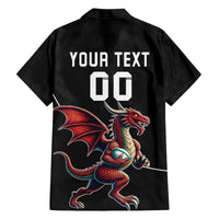 Custom Wales Rugby Family Matching Off The Shoulder Long Sleeve Dress and Hawaiian Shirt Welsh Dragon Mascot Black Version
