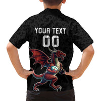 Custom Wales Rugby Family Matching Puletasi and Hawaiian Shirt Welsh Dragon Mascot Black Version