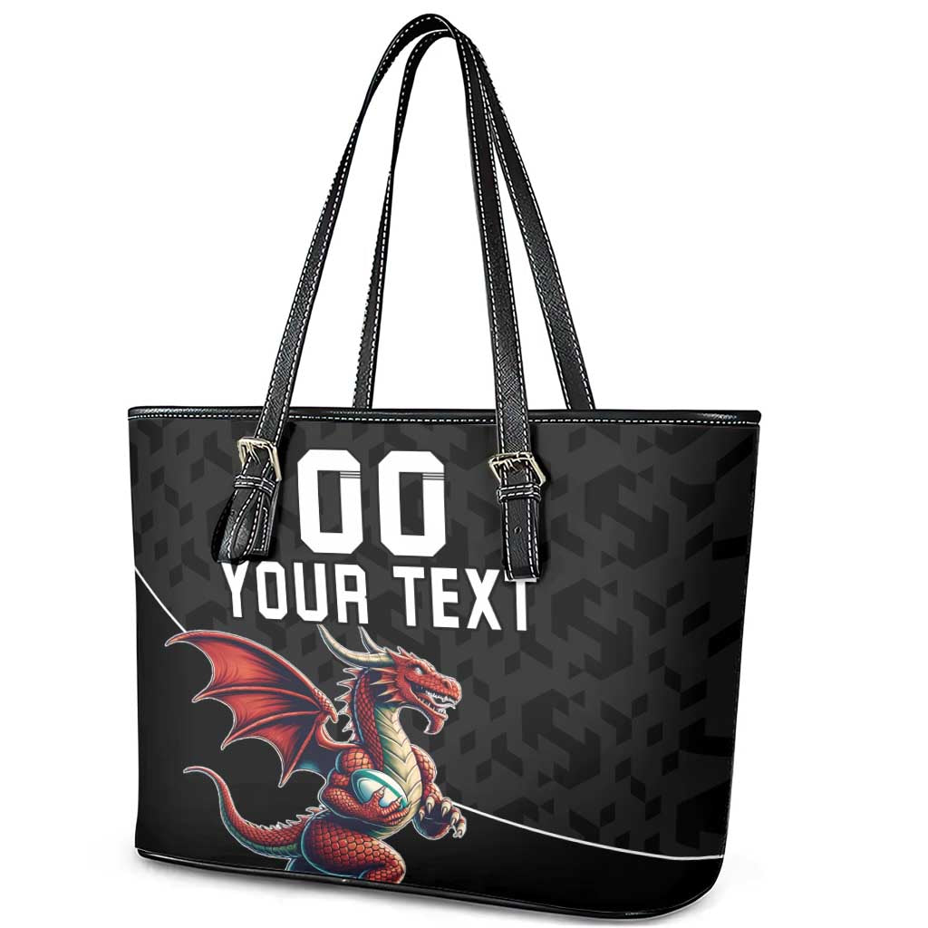 Custom Wales Rugby Leather Tote Bag Welsh Dragon Mascot Black Version