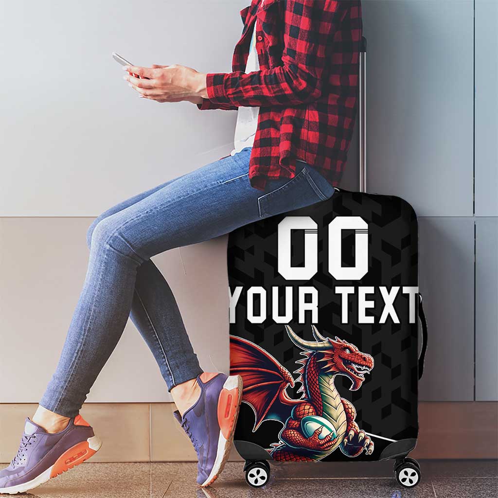 Custom Wales Rugby Luggage Cover Welsh Dragon Mascot Black Version - Wonder Print Shop