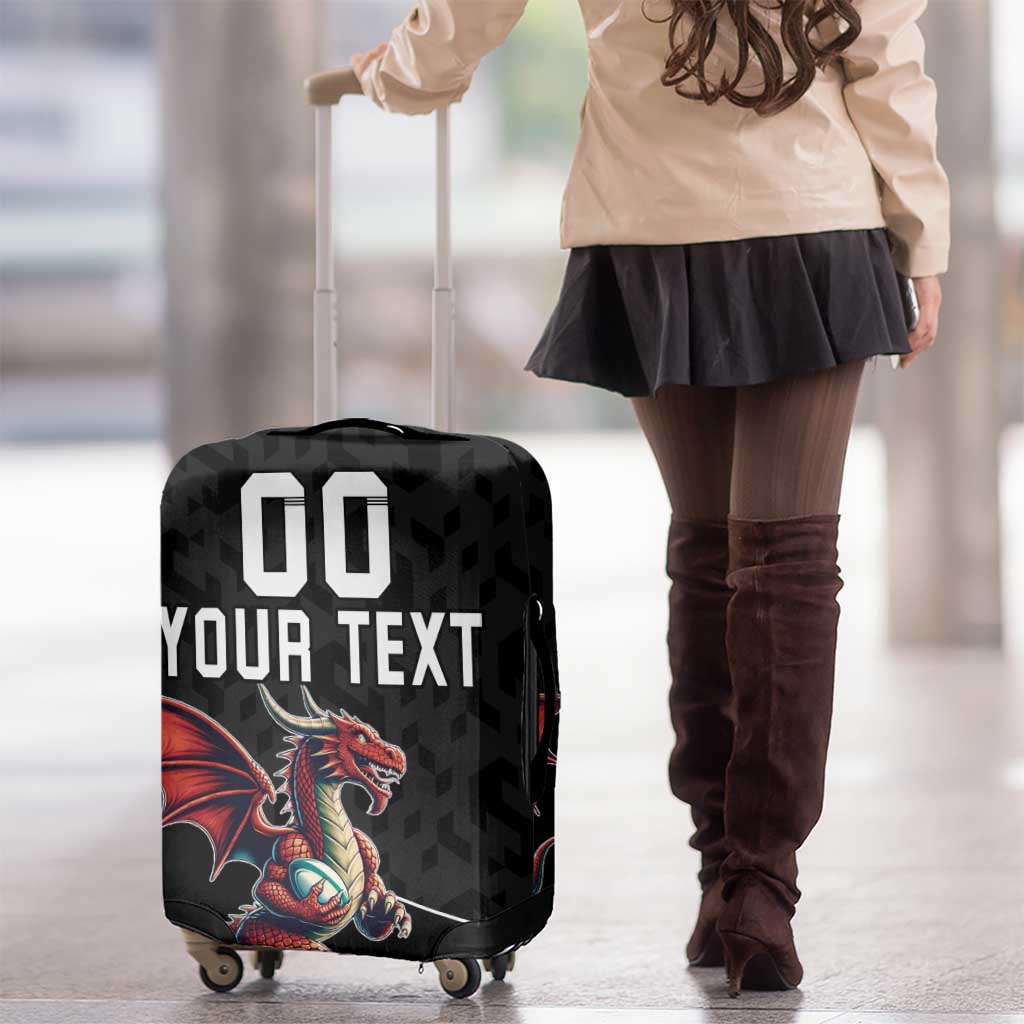 Custom Wales Rugby Luggage Cover Welsh Dragon Mascot Black Version - Wonder Print Shop