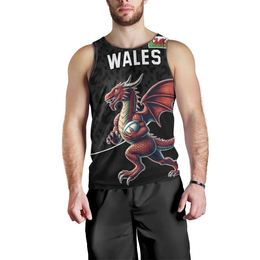 Custom Wales Rugby Men Tank Top Welsh Dragon Mascot Black Version - Wonder Print Shop