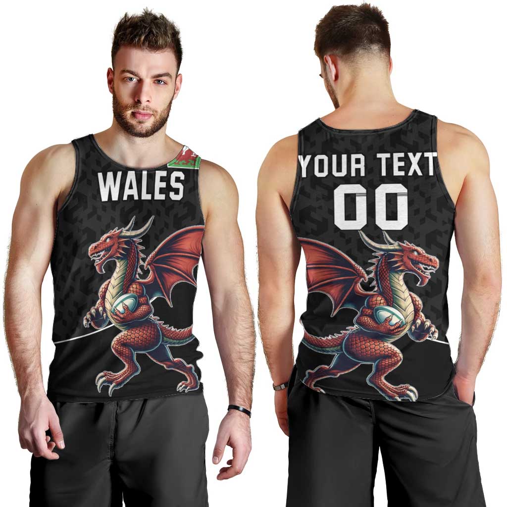 Custom Wales Rugby Men Tank Top Welsh Dragon Mascot Black Version - Wonder Print Shop