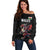 Custom Wales Rugby Off Shoulder Sweater Welsh Dragon Mascot Black Version - Wonder Print Shop
