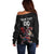 Custom Wales Rugby Off Shoulder Sweater Welsh Dragon Mascot Black Version - Wonder Print Shop
