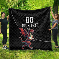 Custom Wales Rugby Quilt Welsh Dragon Mascot Black Version - Wonder Print Shop