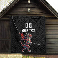Custom Wales Rugby Quilt Welsh Dragon Mascot Black Version - Wonder Print Shop