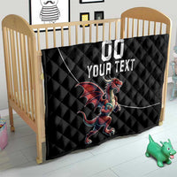 Custom Wales Rugby Quilt Welsh Dragon Mascot Black Version - Wonder Print Shop