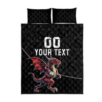 Custom Wales Rugby Quilt Bed Set Welsh Dragon Mascot Black Version - Wonder Print Shop