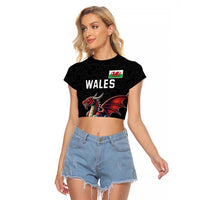 Custom Wales Rugby Raglan Cropped T Shirt Welsh Dragon Mascot Black Version - Wonder Print Shop