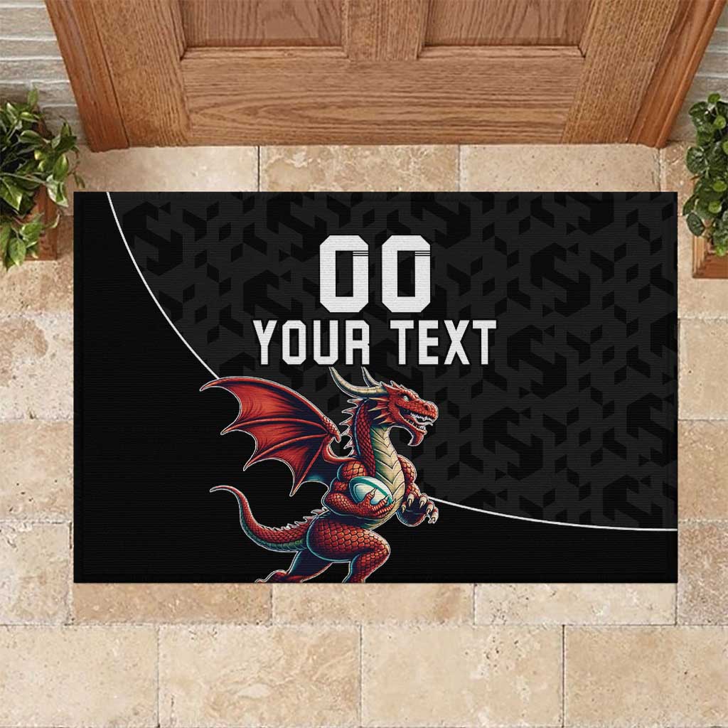 Custom Wales Rugby Rubber Doormat Welsh Dragon Mascot Black Version - Wonder Print Shop