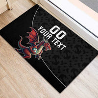 Custom Wales Rugby Rubber Doormat Welsh Dragon Mascot Black Version - Wonder Print Shop