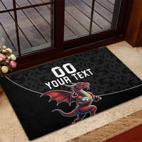 Custom Wales Rugby Rubber Doormat Welsh Dragon Mascot Black Version - Wonder Print Shop