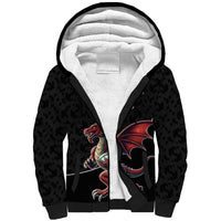 Custom Wales Rugby Sherpa Hoodie Welsh Dragon Mascot Black Version - Wonder Print Shop