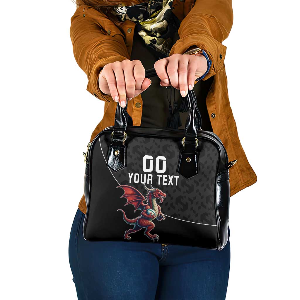 Custom Wales Rugby Shoulder Handbag Welsh Dragon Mascot Black Version - Wonder Print Shop
