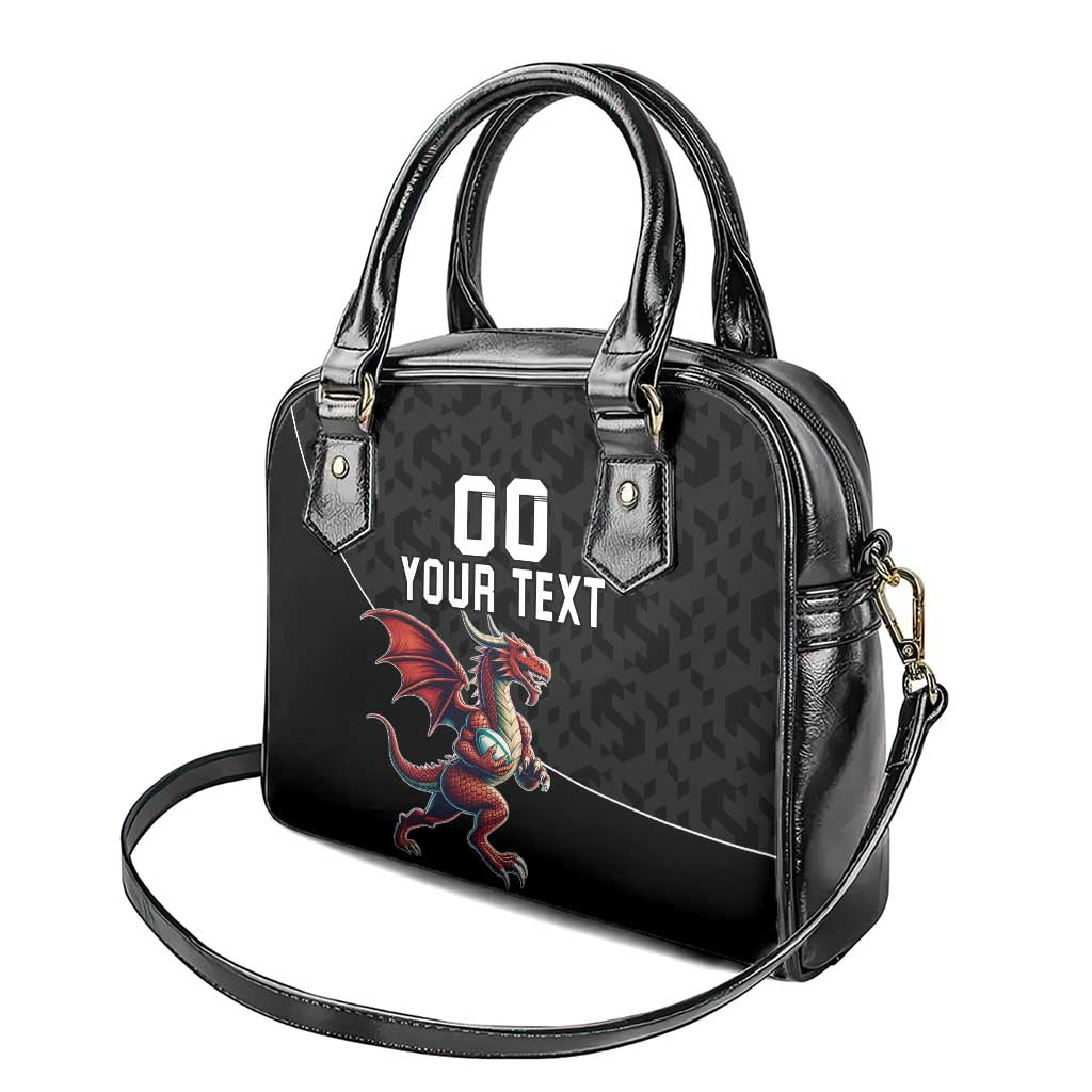 Custom Wales Rugby Shoulder Handbag Welsh Dragon Mascot Black Version - Wonder Print Shop