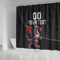 Custom Wales Rugby Shower Curtain Welsh Dragon Mascot Black Version - Wonder Print Shop