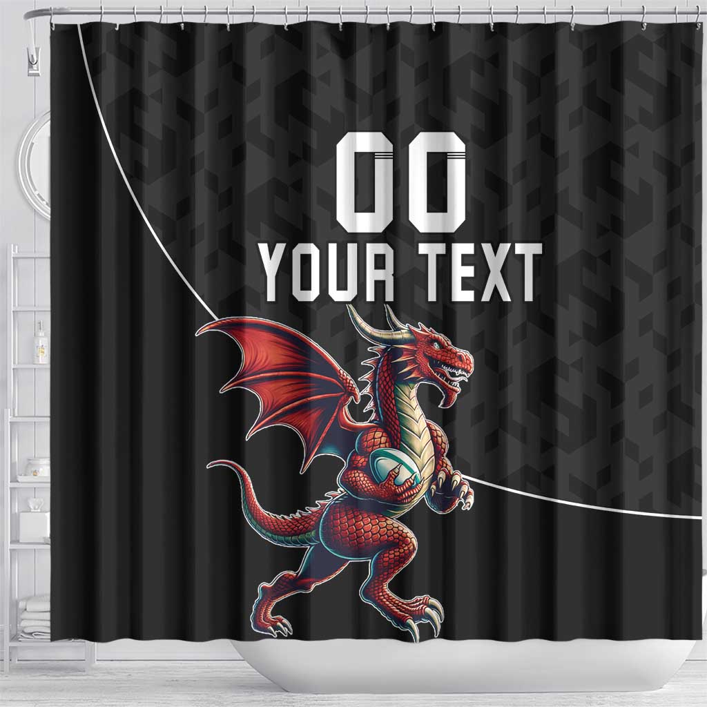 Custom Wales Rugby Shower Curtain Welsh Dragon Mascot Black Version - Wonder Print Shop