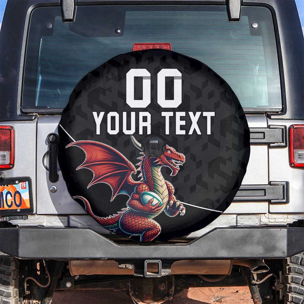 Custom Wales Rugby Spare Tire Cover Welsh Dragon Mascot Black Version - Wonder Print Shop
