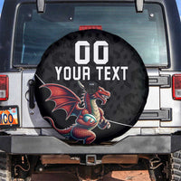 Custom Wales Rugby Spare Tire Cover Welsh Dragon Mascot Black Version - Wonder Print Shop