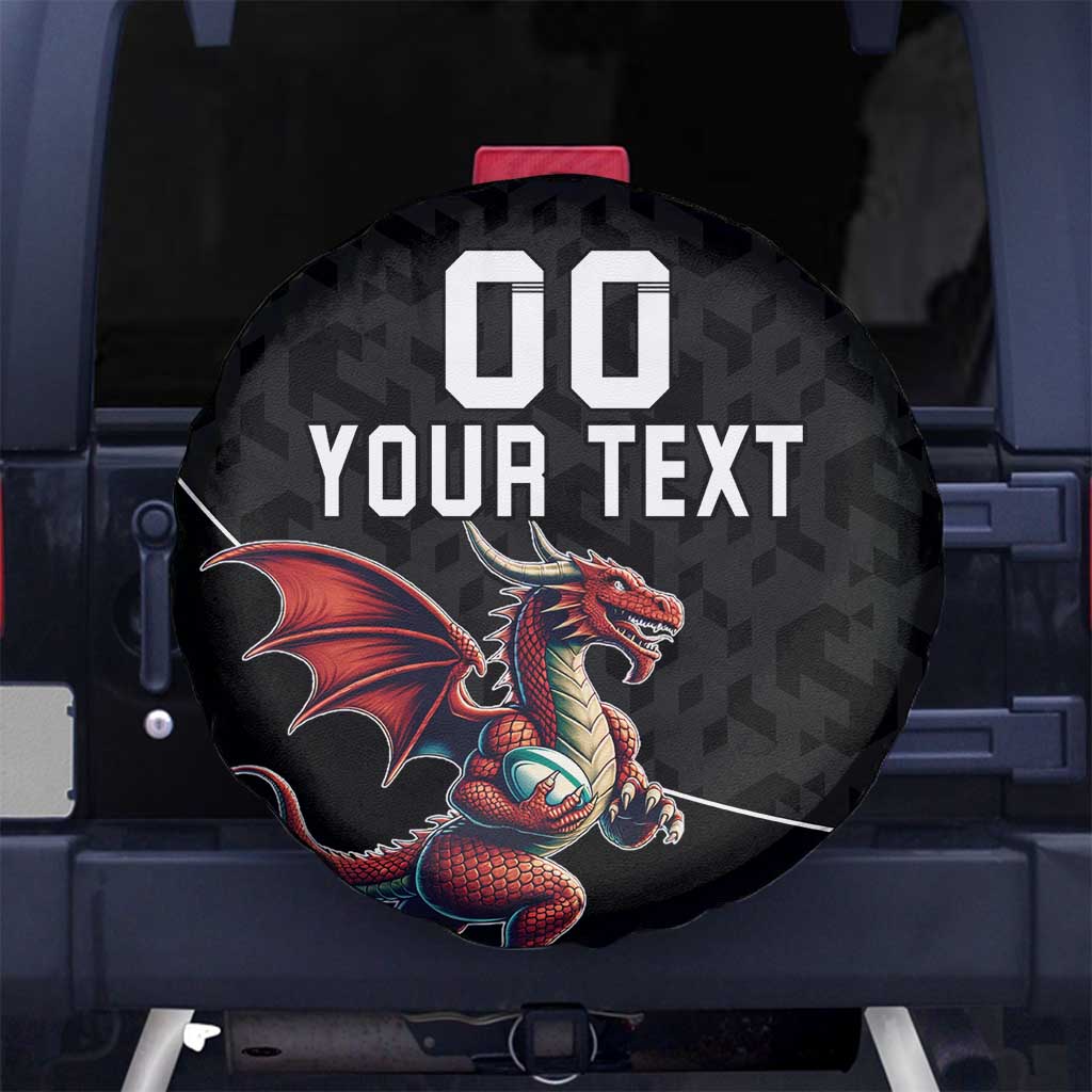Custom Wales Rugby Spare Tire Cover Welsh Dragon Mascot Black Version - Wonder Print Shop