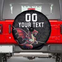 Custom Wales Rugby Spare Tire Cover Welsh Dragon Mascot Black Version - Wonder Print Shop
