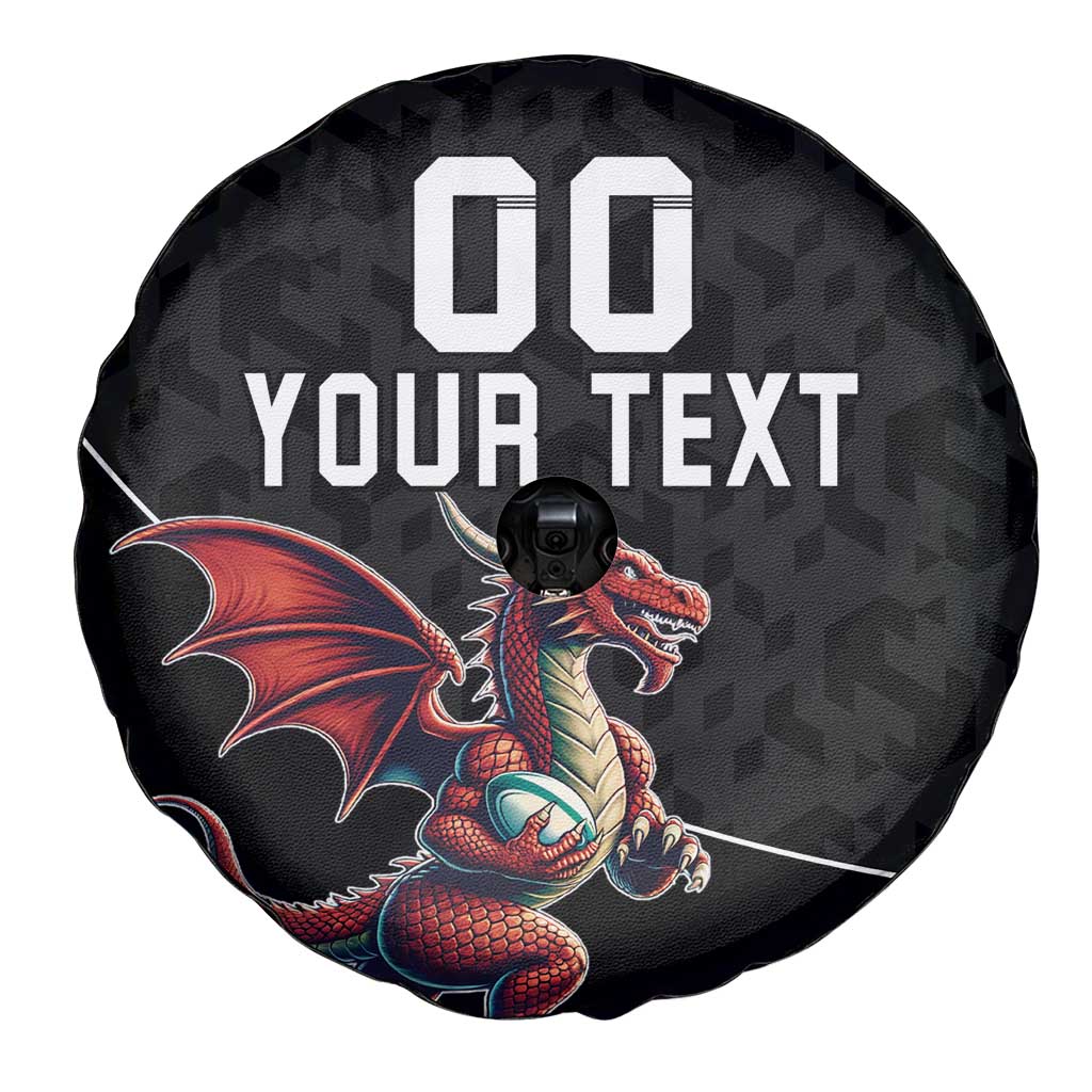 Custom Wales Rugby Spare Tire Cover Welsh Dragon Mascot Black Version - Wonder Print Shop