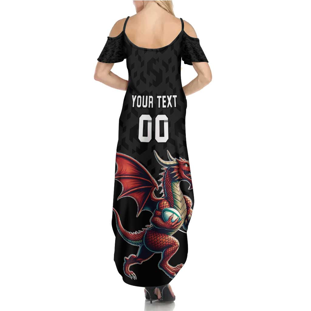 Custom Wales Rugby Summer Maxi Dress Welsh Dragon Mascot Black Version - Wonder Print Shop