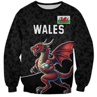 Custom Wales Rugby Sweatshirt Welsh Dragon Mascot Black Version - Wonder Print Shop
