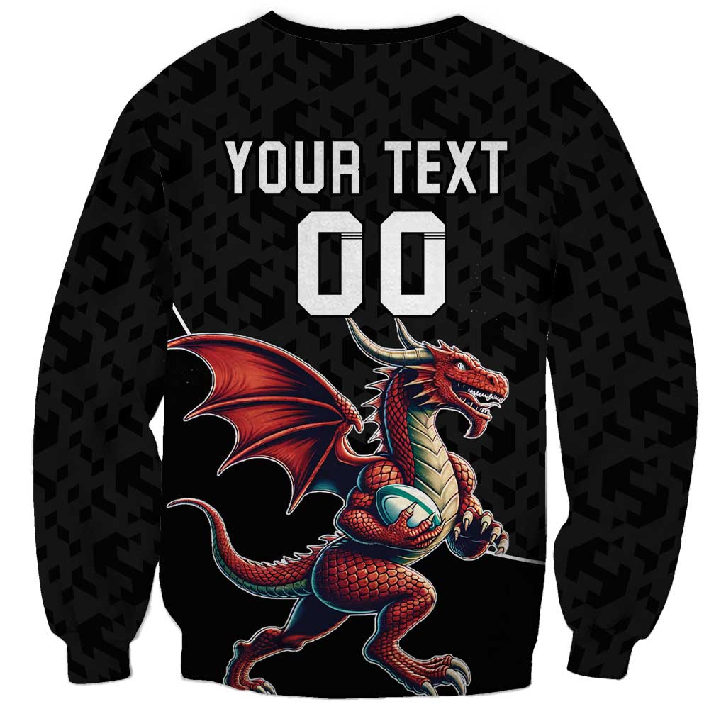 Custom Wales Rugby Sweatshirt Welsh Dragon Mascot Black Version - Wonder Print Shop