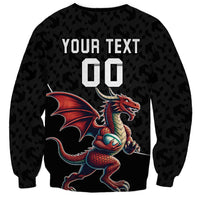 Custom Wales Rugby Sweatshirt Welsh Dragon Mascot Black Version - Wonder Print Shop