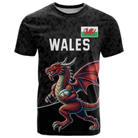 Custom Wales Rugby T Shirt Welsh Dragon Mascot Black Version - Wonder Print Shop