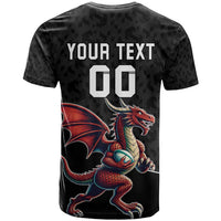 Custom Wales Rugby T Shirt Welsh Dragon Mascot Black Version - Wonder Print Shop