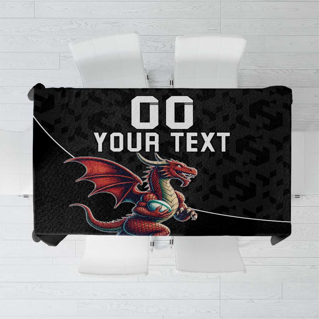 Custom Wales Rugby Tablecloth Welsh Dragon Mascot Black Version - Wonder Print Shop